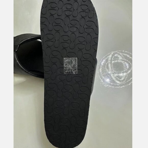 Men’s Black Leather Flip-Flops COACH Signature Slide Sandals - Picture 3 of 5